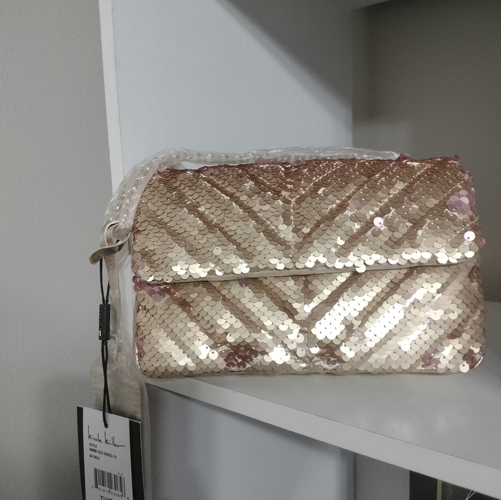 Nicole Miller - Elegant Gold Sequin Handbag